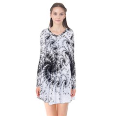 Fractal Black Spiral On White Flare Dress