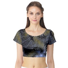 Fractal Wallpaper With Blue Flowers Short Sleeve Crop Top (tight Fit) by Amaryn4rt