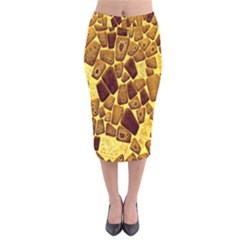 Yellow Cast Background Velvet Midi Pencil Skirt