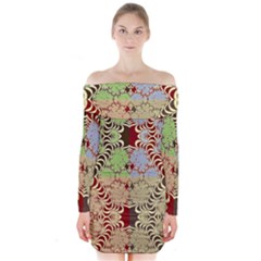 Multicolor Fractal Background Long Sleeve Off Shoulder Dress by Amaryn4rt