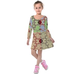 Multicolor Fractal Background Kids  Long Sleeve Velvet Dress