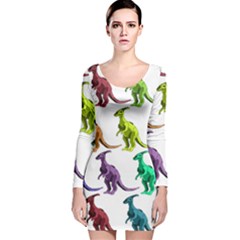 Multicolor Dinosaur Background Long Sleeve Velvet Bodycon Dress by Amaryn4rt