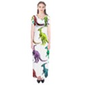 Multicolor Dinosaur Background Short Sleeve Maxi Dress View1