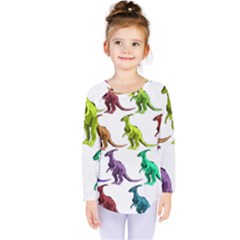 Multicolor Dinosaur Background Kids  Long Sleeve Tee