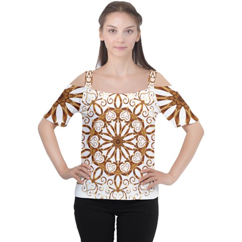 Golden Filigree Flake On White Women s Cutout Shoulder Tee by Amaryn4rt