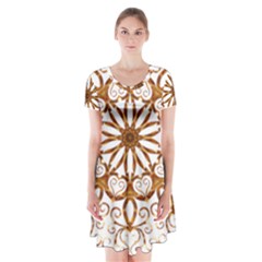 Golden Filigree Flake On White Short Sleeve V-neck Flare Dress by Amaryn4rt