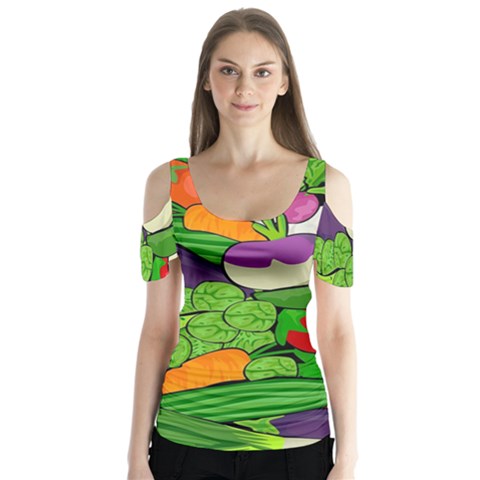 Vegetables  Butterfly Sleeve Cutout Tee  by Valentinaart