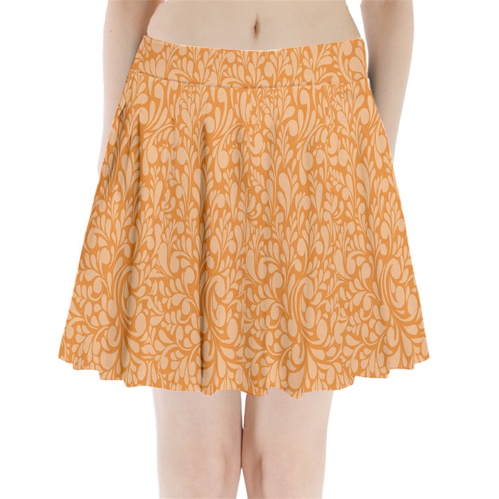 Orange pattern Pleated Mini Skirt