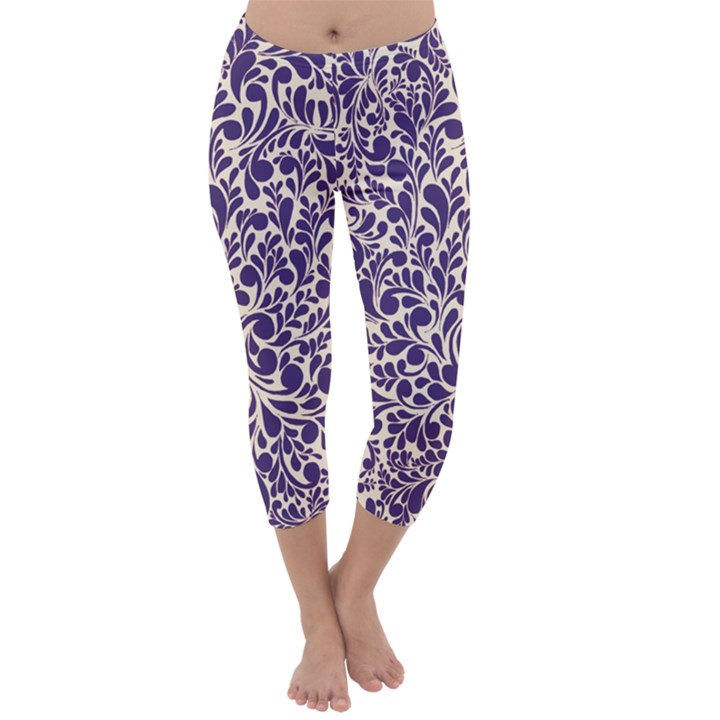 Purple pattern Capri Winter Leggings 