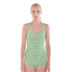 Green Pattern Boyleg Halter Swimsuit  by Valentinaart