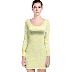 Yellow Pattern Long Sleeve Velvet Bodycon Dress by Valentinaart