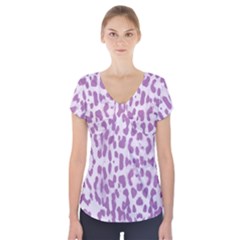 Purple Leopard Pattern Short Sleeve Front Detail Top by Valentinaart