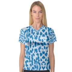 Blue Leopard Pattern Women s V-neck Sport Mesh Tee