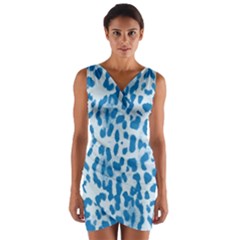 Blue Leopard Pattern Wrap Front Bodycon Dress by Valentinaart