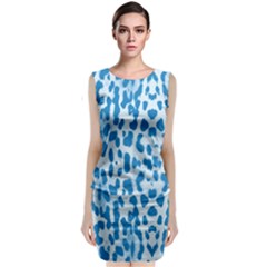 Blue Leopard Pattern Sleeveless Velvet Midi Dress