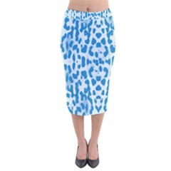 Blue Leopard Pattern Velvet Midi Pencil Skirt