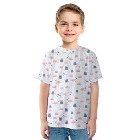 Cute Flamingos And  Leaves Pattern Kids  Sport Mesh Tee by TastefulDesigns