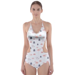 Cute Flamingos And  Leaves Pattern Cut-out One Piece Swimsuit by TastefulDesigns