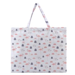 Cute Flamingos And  Leaves Pattern Zipper Large Tote Bag