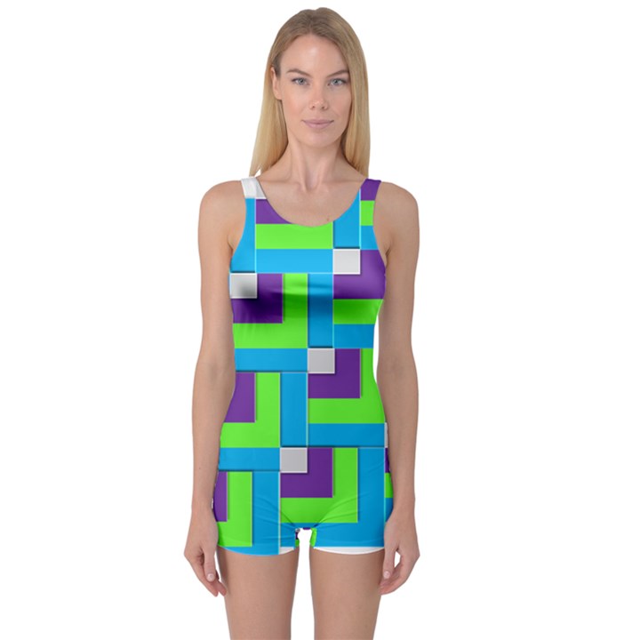 Geometric 3d Mosaic Bold Vibrant One Piece Boyleg Swimsuit