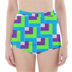 Geometric 3d Mosaic Bold Vibrant High-waisted Bikini Bottoms by Amaryn4rt