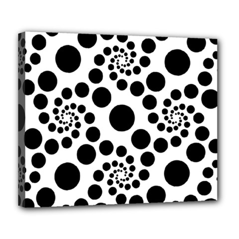 Dot Dots Round Black And White Deluxe Canvas 24  X 20   by Amaryn4rt