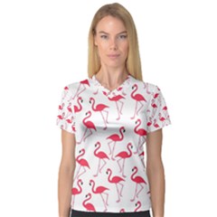 Flamingo Pattern Women s V-neck Sport Mesh Tee