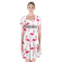 Flamingo Pattern Short Sleeve V-neck Flare Dress by Valentinaart