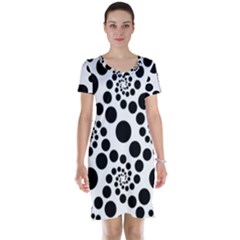 Dot Dots Round Black And White Short Sleeve Nightdress by Amaryn4rt