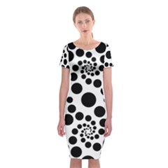 Dot Dots Round Black And White Classic Short Sleeve Midi Dress by Amaryn4rt