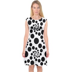 Dot Dots Round Black And White Capsleeve Midi Dress by Amaryn4rt