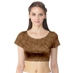 Brown Pattern Rectangle Wallpaper Short Sleeve Crop Top (tight Fit) by Amaryn4rt