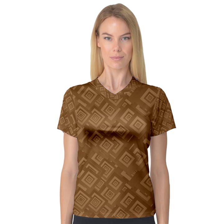 Brown Pattern Rectangle Wallpaper Women s V-Neck Sport Mesh Tee