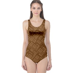 Brown Pattern Rectangle Wallpaper One Piece Swimsuit by Amaryn4rt