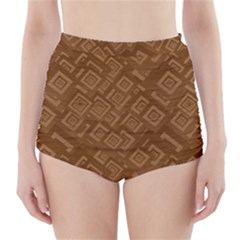 Brown Pattern Rectangle Wallpaper High-waisted Bikini Bottoms by Amaryn4rt