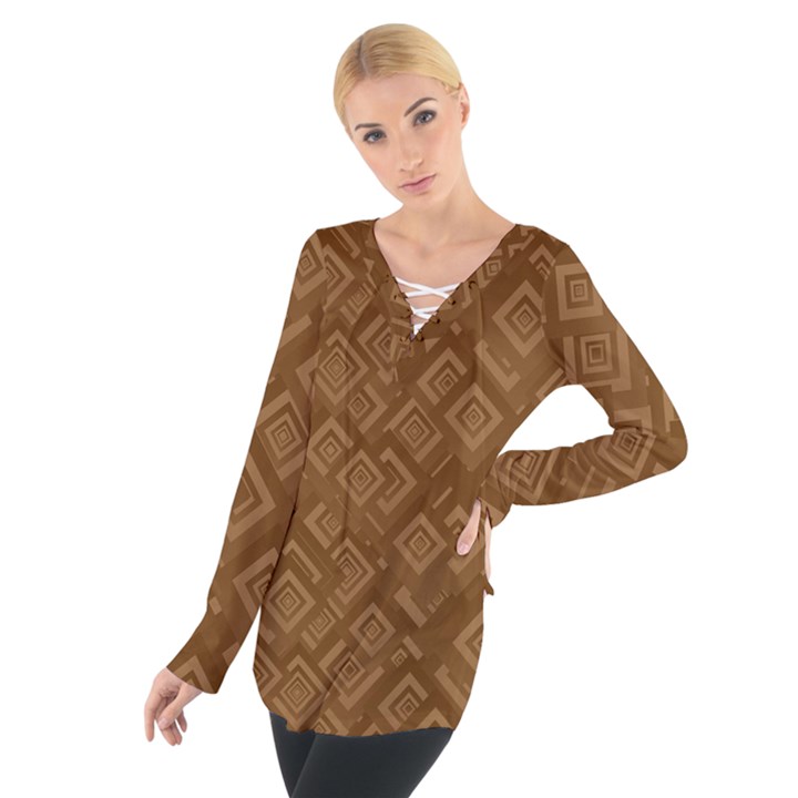 Brown Pattern Rectangle Wallpaper Women s Tie Up Tee