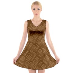 Brown Pattern Rectangle Wallpaper V-neck Sleeveless Skater Dress by Amaryn4rt