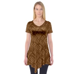 Brown Pattern Rectangle Wallpaper Short Sleeve Tunic  by Amaryn4rt