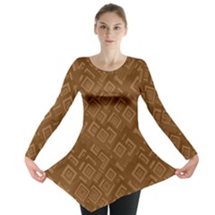 Brown Pattern Rectangle Wallpaper Long Sleeve Tunic  by Amaryn4rt