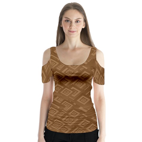 Brown Pattern Rectangle Wallpaper Butterfly Sleeve Cutout Tee  by Amaryn4rt