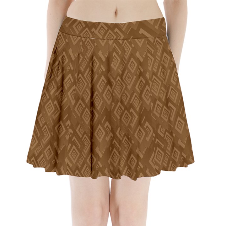 Brown Pattern Rectangle Wallpaper Pleated Mini Skirt