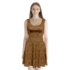 Brown Pattern Rectangle Wallpaper Split Back Mini Dress  by Amaryn4rt