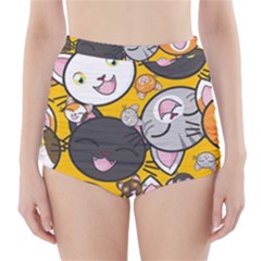 Cats Pattern High-waisted Bikini Bottoms