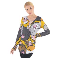 Cats Pattern Women s Tie Up Tee by Valentinaart