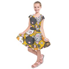 Cats Pattern Kids  Short Sleeve Dress by Valentinaart