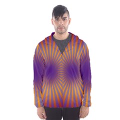 Retro Circle Lines Rays Orange Hooded Wind Breaker (men) by Amaryn4rt