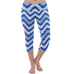 Waves Wavy Lines Pattern Design Capri Yoga Leggings by Amaryn4rt