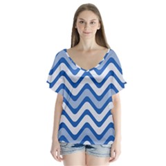 Waves Wavy Lines Pattern Design Flutter Sleeve Top by Amaryn4rt