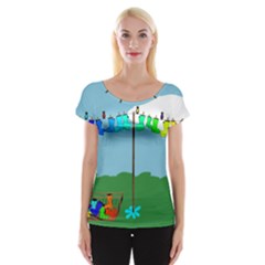 Welly Boot Rainbow Clothesline Women s Cap Sleeve Top by Amaryn4rt