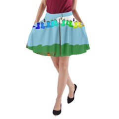 Welly Boot Rainbow Clothesline A-line Pocket Skirt by Amaryn4rt